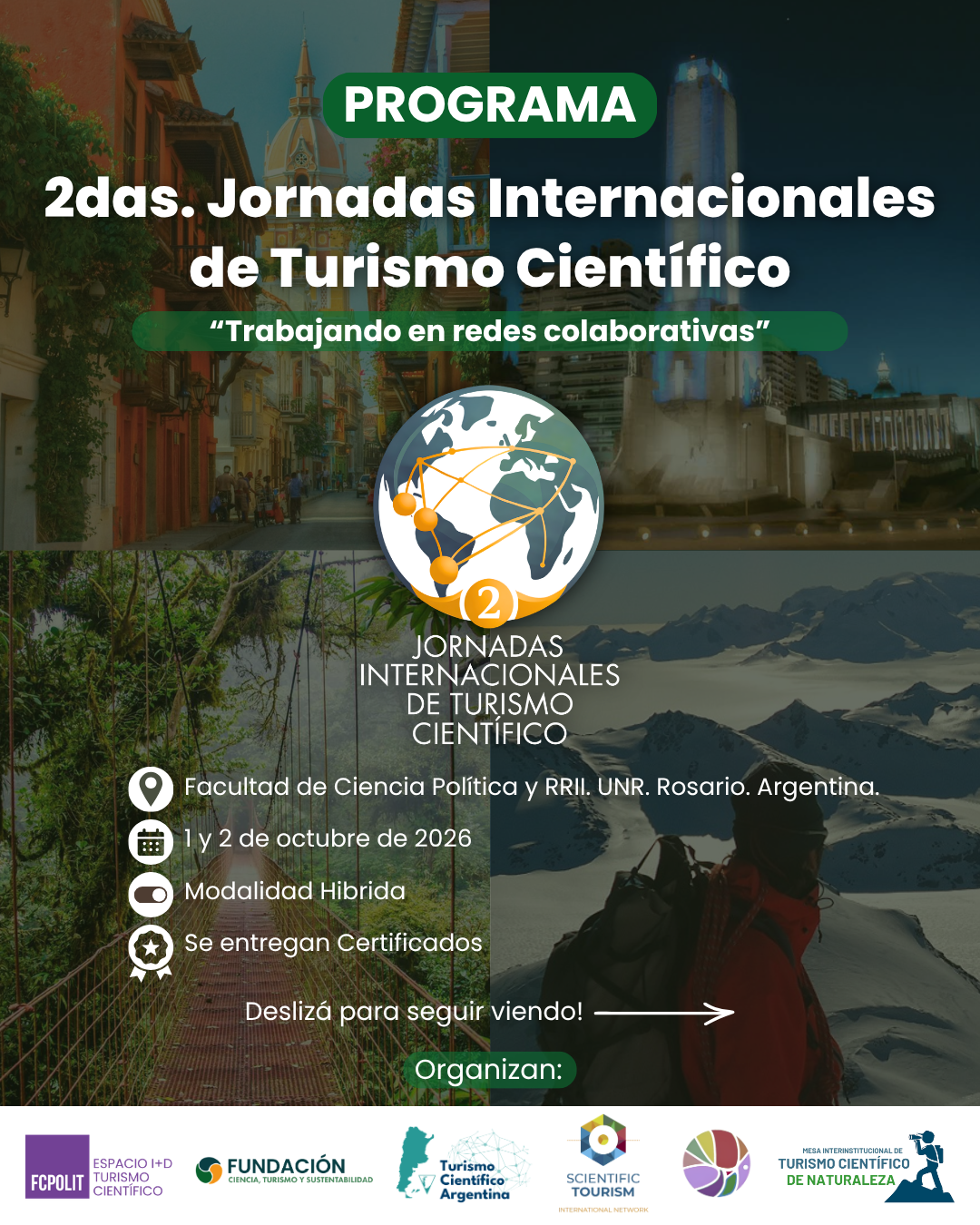 Flyer oficial de las 2das Jornadas Internacionales de Turismo Científico en Rosario